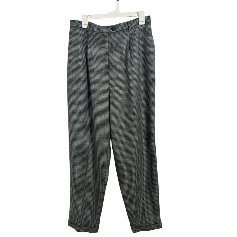 Vtg 80s Talbots 100% Wool Houndstooth Trousers Size 14 High Waist Pleated